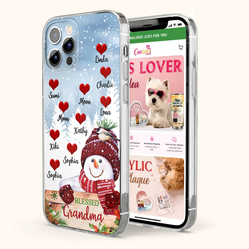 Personalized Snowman Grandma Phone Case - Christmas Gift Idea For Grandma - Up to 10 Kids - Case For iPhone/Samsung - Blessed Grandma