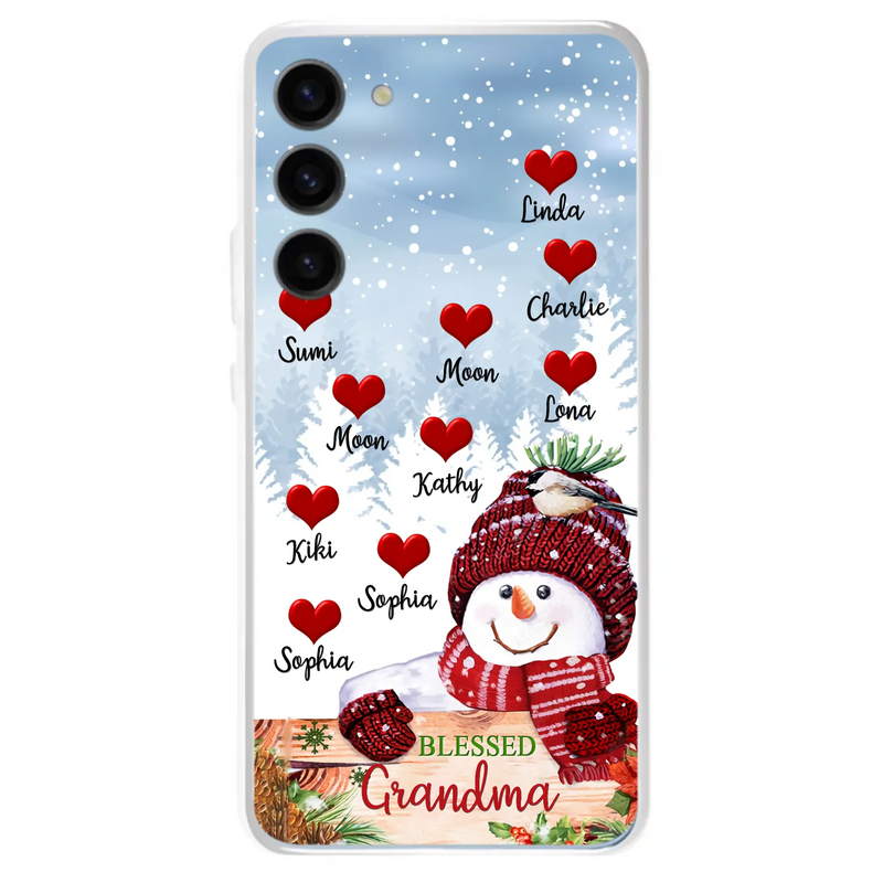 Personalized Snowman Grandma Phone Case - Christmas Gift Idea For Grandma - Up to 10 Kids - Case For iPhone/Samsung - Blessed Grandma