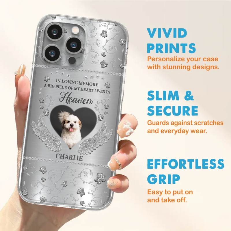 Personalized Memorial Phone Case - Upload Photo - Memorial Gift Idea For Pet Lover - A Big Piece Of My Heart Lives In Heaven - Case For iPhone/Samsung