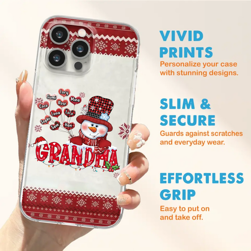 Personalized Snowman Grandma Phone Case - Christmas Gift Idea For Grandma - Up to 10 Kids - Case For iPhone/Samsung