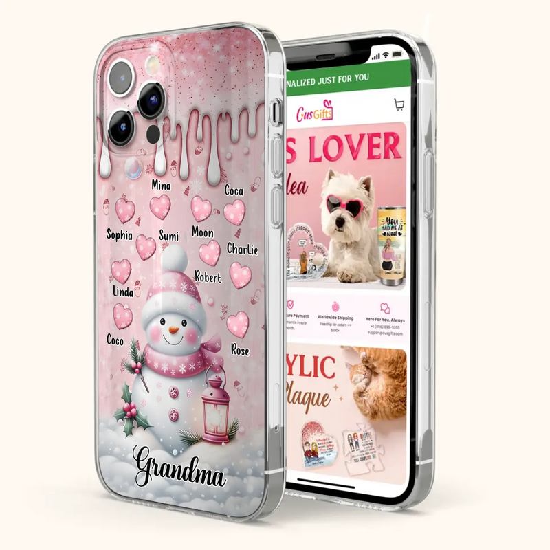 Custom Personalized Snowman Grandma Phone Case - Christmas Gift Idea For Grandma - Up to 10 Kids - Case For iPhone/Samsung - Grandma