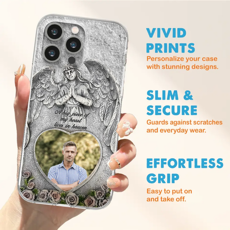 Custom Personalized Memorial Photo Phone Case - Memorial Gift Idea For Family Member - A Big Piece Of My Heart Lives In Heaven - Case For iPhone/Samsung