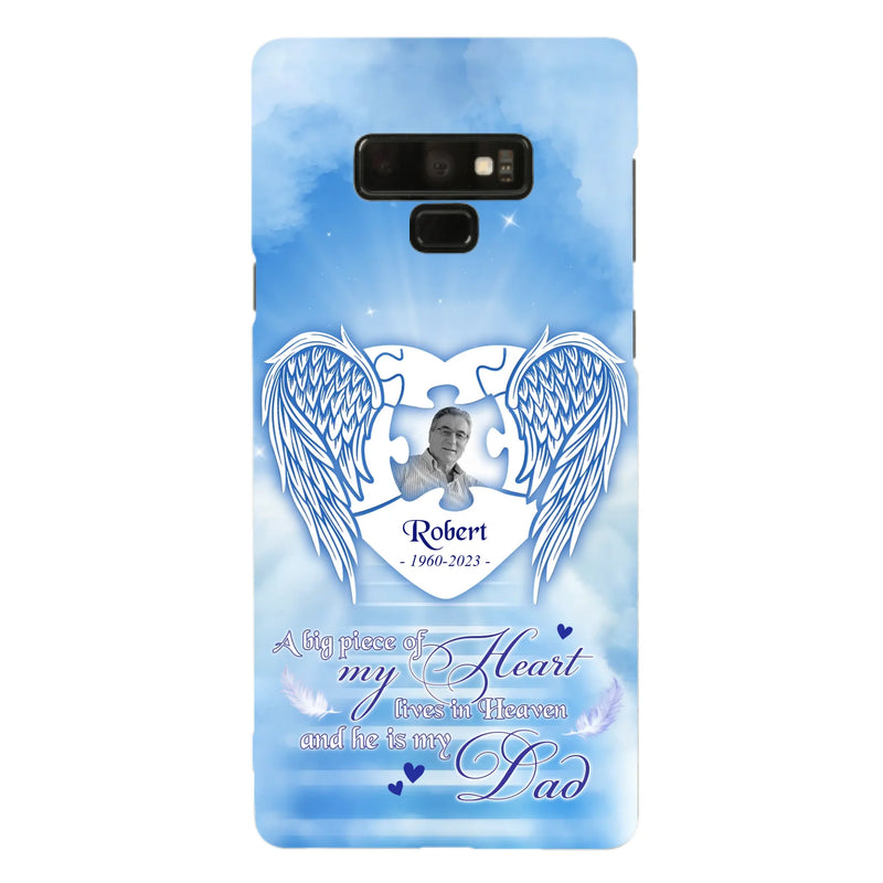 Custom Personalized Memorial Photo Phone Case - Memorial Gift Idea For Family - A Big Piece Of My Heart Lives In Heaven And He Is My Dad - Case For iPhone/Samsung