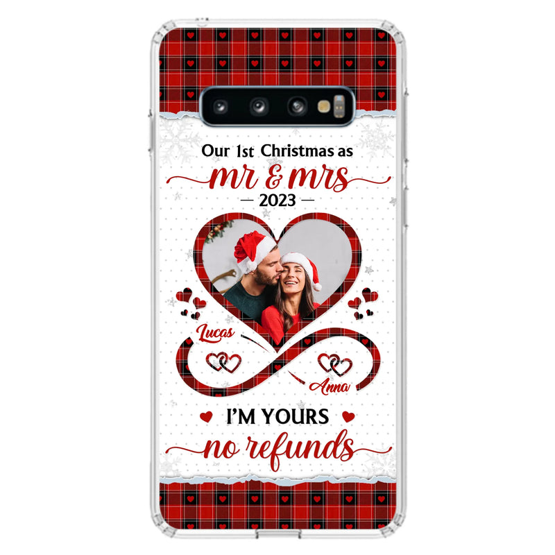 Custom Personalized Couple Photo Phone Case - Christmas Gift Idea For Couple/ Him/ Her - Our 1st Christmas As Mr & Mrs - Case For iPhone/Samsung