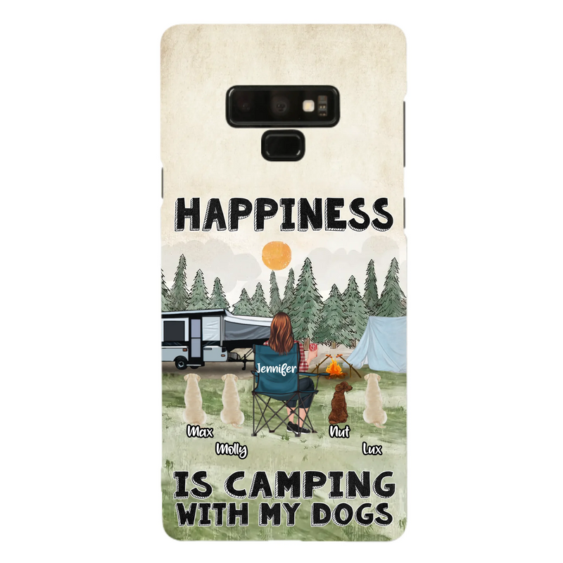 Personalized Camping Phone Case - Gift Idea For Girl & Dogs - Upto 4 Dogs - Happiness Is Camping With My Dogs - Case For iPhone/Samsung