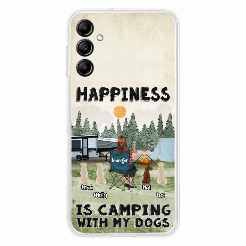 Personalized Camping Phone Case - Gift Idea For Girl & Dogs - Upto 4 Dogs - Happiness Is Camping With My Dogs - Case For iPhone/Samsung