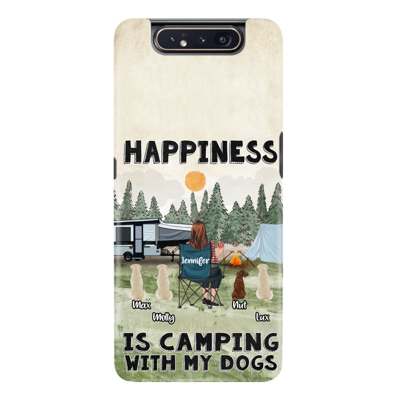 Personalized Camping Phone Case - Gift Idea For Girl & Dogs - Upto 4 Dogs - Happiness Is Camping With My Dogs - Case For iPhone/Samsung