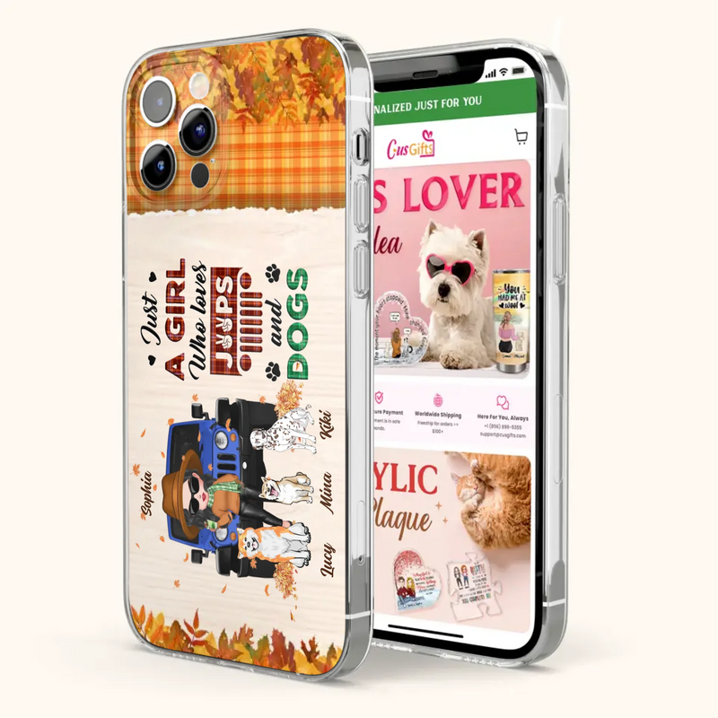 Personalized Off-road Autumn Girl Phone Case - Gift Idea For Girl/Dog Lovers - Upto 3 Dogs - Case For iPhone/Samsung