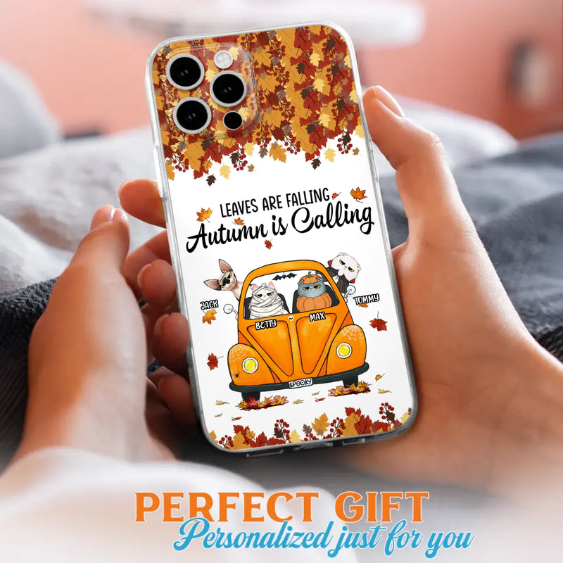 Custom Personalized Pet Phone Case - Gift Idea For Cat/Dog Lovers - Upto 4 Pets -  Case For iPhone/Samsung - Leaves Are Falling Autumn Is Calling