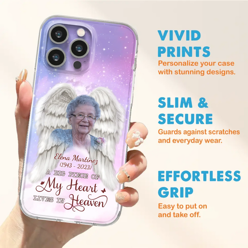 Custom Personalized Memorial Photo Phone Case - Memorial Gift Idea for Family - A Big Piece Of My Heart Lives In Heaven - Case for iPhone/Samsung