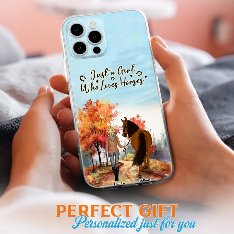 Custom Personalized Horse Girl Fall Season Phone Case - Gift Idea For Horse Lovers - Up To 6 Horses - Just A Girl Who Loves Horses - Cases For iPhone/Samsung