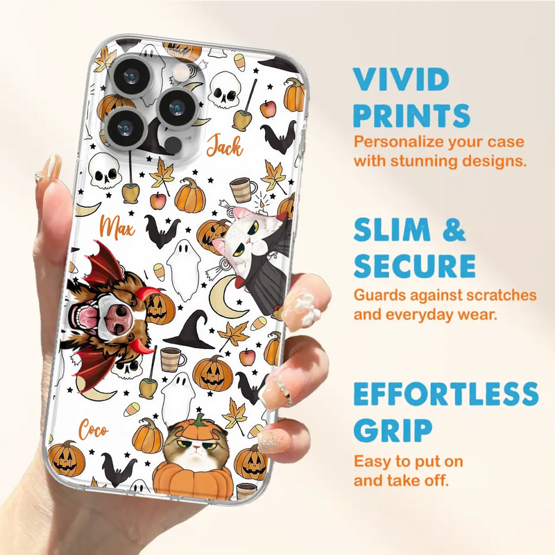 Custom Personalized Halloween Pet Phone Case - Upto 3 Pets - Gift Idea For Dog/Cat Owners - Case for iPhone/Samsung