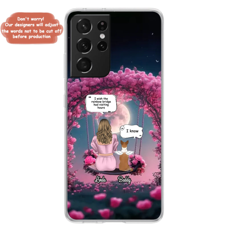 Custom Memorial Dog Mom Phone Case - Upto 4 Dogs - Memorial Gift Idea For Dog Owners - I Wish The Rainbow Bridge Had Visiting Hours - Case For iPhone/Samsung