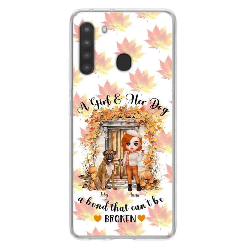 Custom Personalized Fall And Dogs Phone Case - Gift Idea for Dog Lovers - Upto 6 Dogs - A Girl & Her Dogs A Bond That Can't Be Broken - Case For iPhone And Samsung
