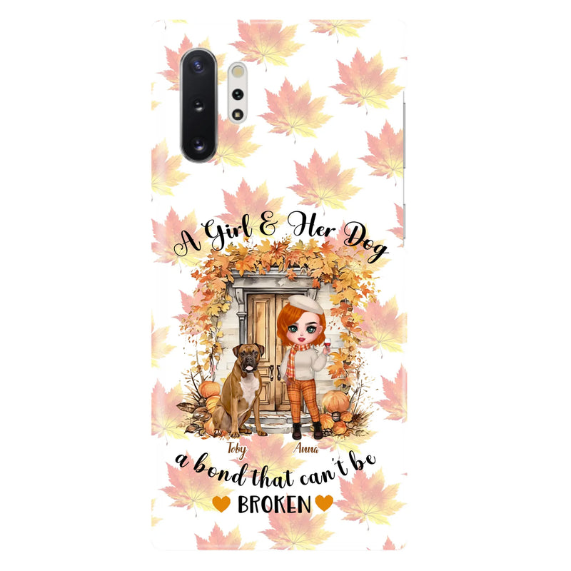 Custom Personalized Fall And Dogs Phone Case - Gift Idea for Dog Lovers - Upto 6 Dogs - A Girl & Her Dogs A Bond That Can't Be Broken - Case For iPhone And Samsung