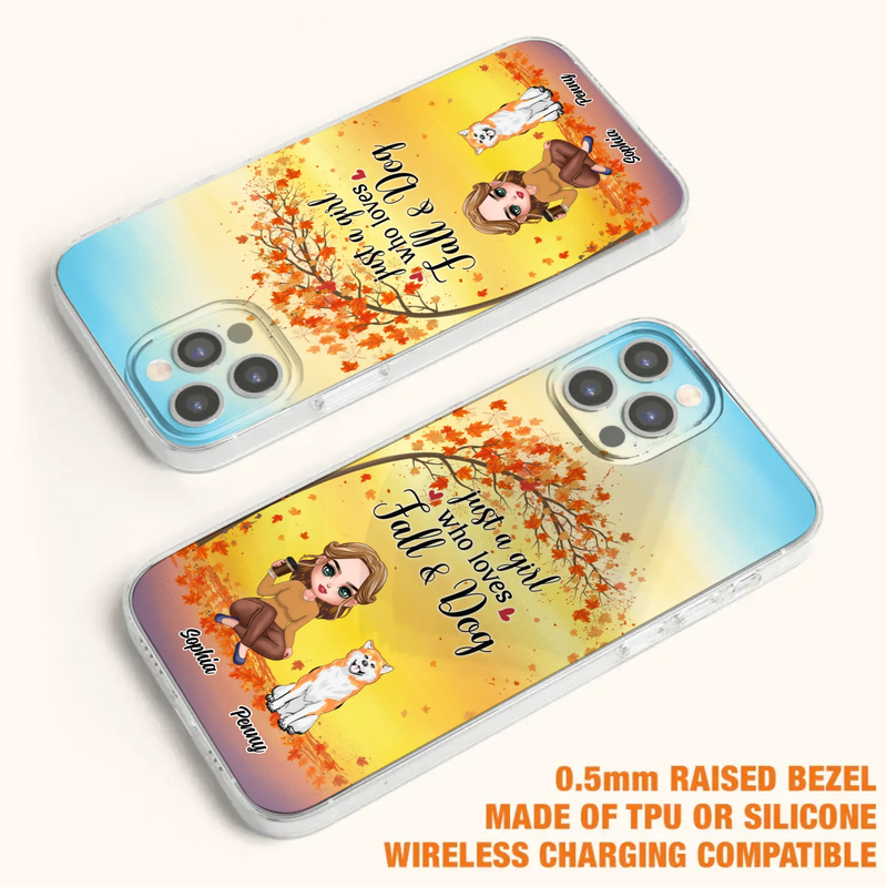 Custom Personalized Dog Mom Phone Case - Gift Idea For Dog Lovers/ Autumn Gift - Upto 4 Dogs - Just A Girl Who Loves Fall & Dogs - Case For iPhone/Samsung