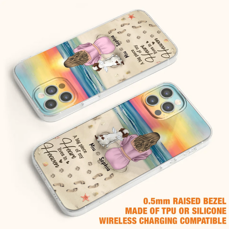 Custom Personalized Memorial Dog Mom Phone Case - Upto 3 Dogs - Memorial Gift Idea for Dog Owners - A Big Piece Of My Heart Lives In Heaven - Case for iPhone/Samsung