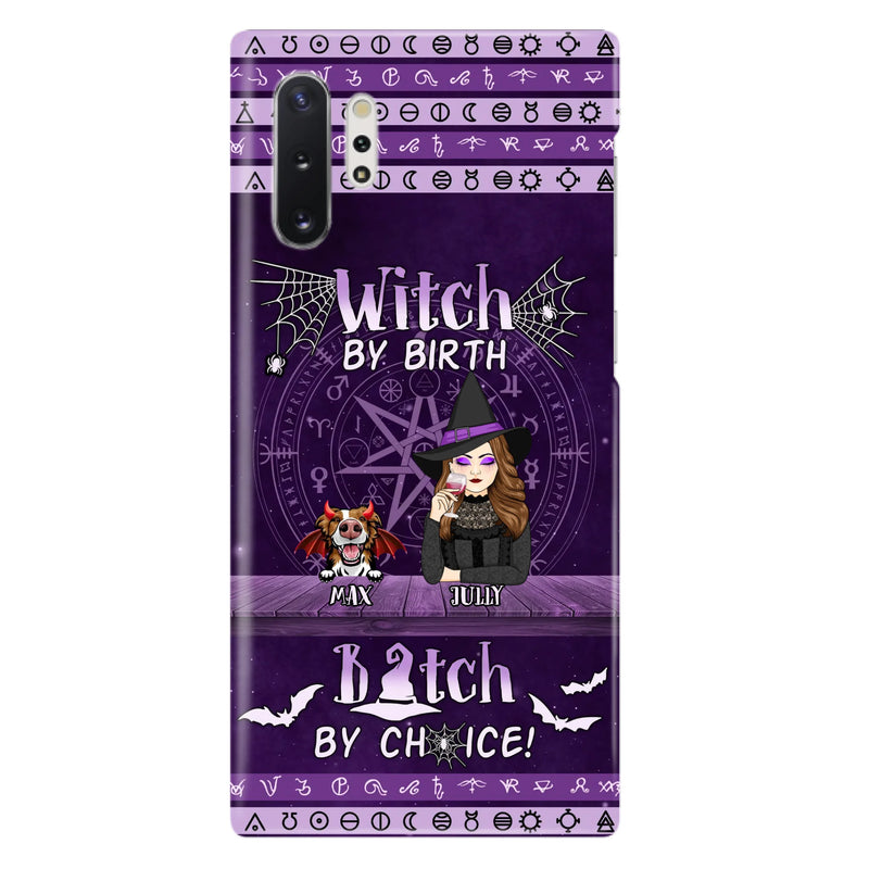 Custom Personalized Witch Phone Case - Halloween Gift Idea for Witch Lovers/Pet Lovers - Upto 3 Dogs/Cats - Witch By Birth - Case For iPhone/Samsung