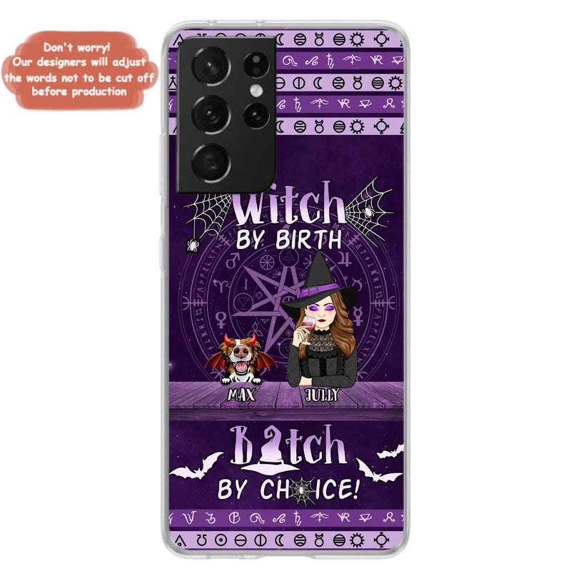 Custom Personalized Witch Phone Case - Halloween Gift Idea for Witch Lovers/Pet Lovers - Upto 3 Dogs/Cats - Witch By Birth - Case For iPhone/Samsung