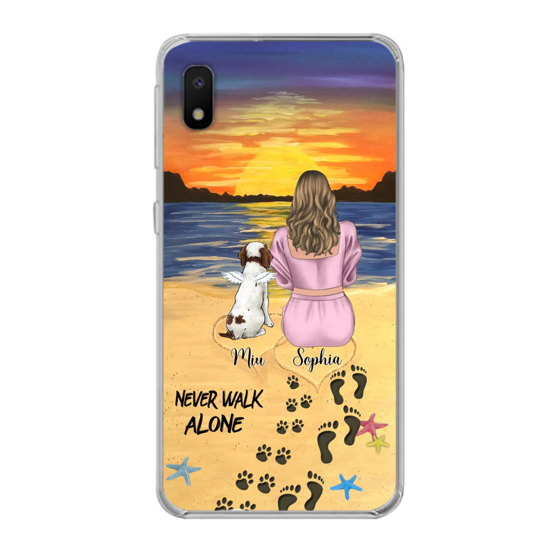 Custom Personalized Memorial Dog Mom Phone Case - Upto 3 Dogs - Memorial Gift Idea for Dog Owners - Never Walk Alone - Case for iPhone/Samsung