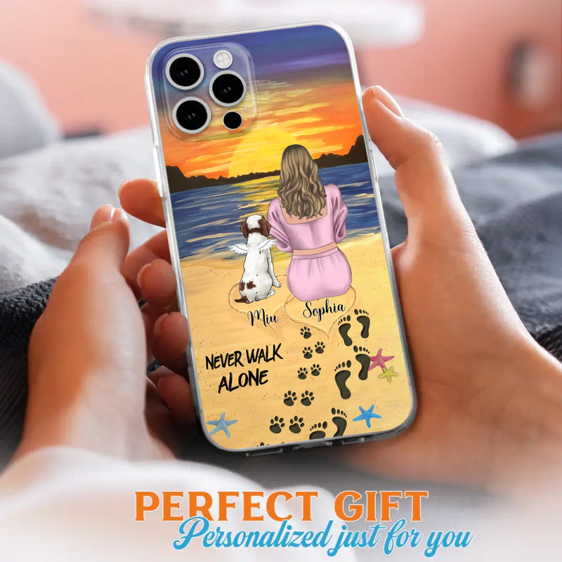 Custom Personalized Memorial Dog Mom Phone Case - Upto 3 Dogs - Memorial Gift Idea for Dog Owners - Never Walk Alone - Case for iPhone/Samsung