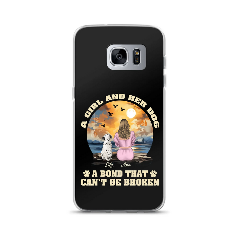 Custom Personalized Dog Mom Phone Case - Upto 4 Dogs - Gift Idea for Dog Owners - Case For iPhone/ Samsung - A Girl And Her Dog A Bond That Can't Be Broken