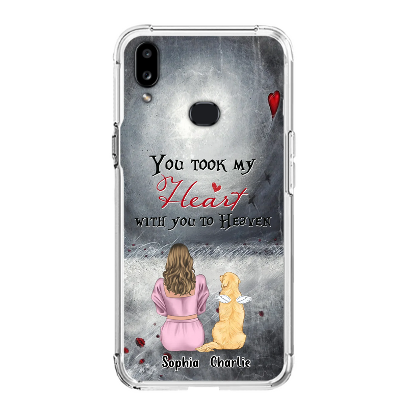 Custom Personalized Memorial Dog Mom Phone Case - Upto 5 Dogs - Memorial Gift Idea for Dog Lovers - You Took My Heart With You To Heaven - Case For iPhone And Samsung