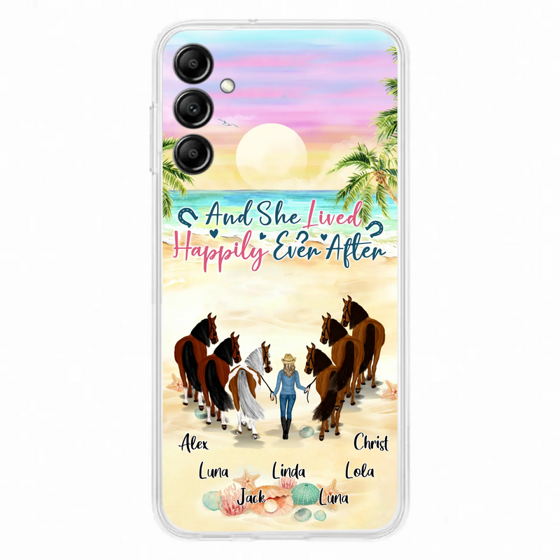 Custom Personalized Horse Girl Phone Case - Upto 6 Horses - Gift Idea for Horse Lovers - And She Lived Happily Ever After - Case for iPhone/Samsung