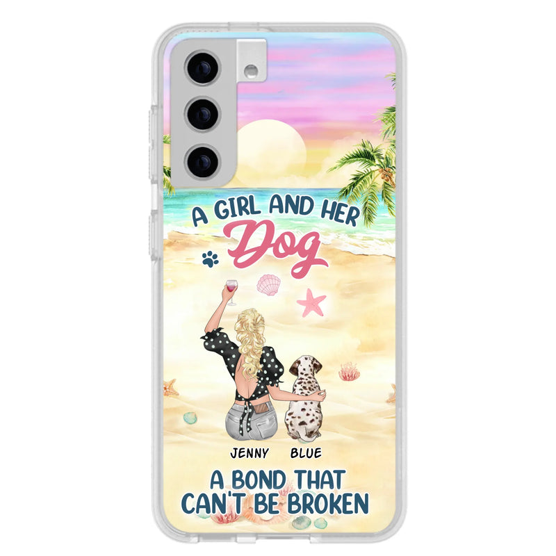 Custom Personalized Dog Mom Phone Case - Upto 6 Dogs - Gift Idea for Dog Lovers - A Girl And Her Dog A Bond That Can't Be Broken - Case for iPhone/Samsung