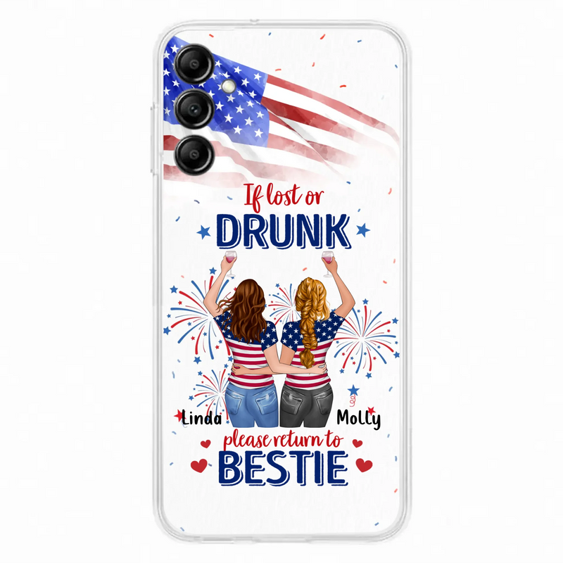Custom Personalized Friend's 4th Of July iPhone/Samsung Case - Gift Idea For Friends/ Besties/ Sister On Independence Day - Up to 4 Girls - If Lost Or Drunk Please Return To Bestie