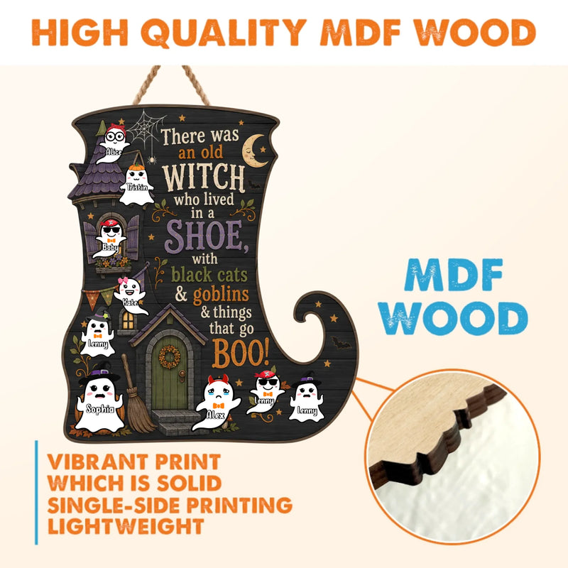 Personalized Haunted Shoes Wooden Sign – Custom Ghost Family Wooden Door Hanger - Old Witch Spooky Family Decor - Witch Lover Gift