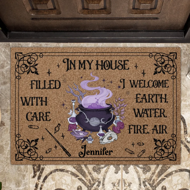 Personalized Witch Doormat - Halloween Gift Idea - Earth Water Fire Air Wiccan Door Mat - Witch Lover Home Decor