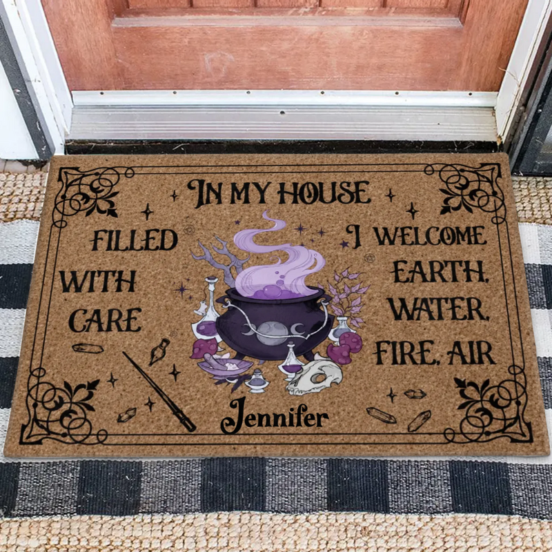 Personalized Witch Doormat - Halloween Gift Idea - Earth Water Fire Air Wiccan Door Mat - Witch Lover Home Decor