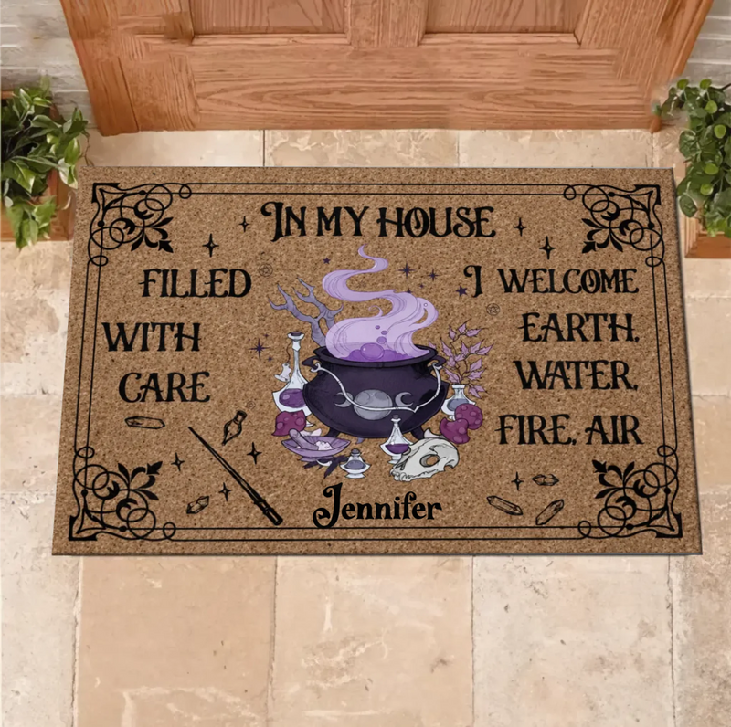 Personalized Witch Doormat - Halloween Gift Idea - Earth Water Fire Air Wiccan Door Mat - Witch Lover Home Decor