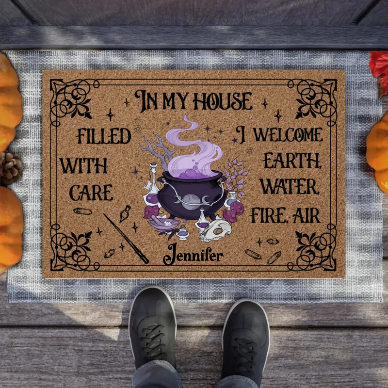 Personalized Witch Doormat - Halloween Gift Idea - Earth Water Fire Air Wiccan Door Mat - Witch Lover Home Decor