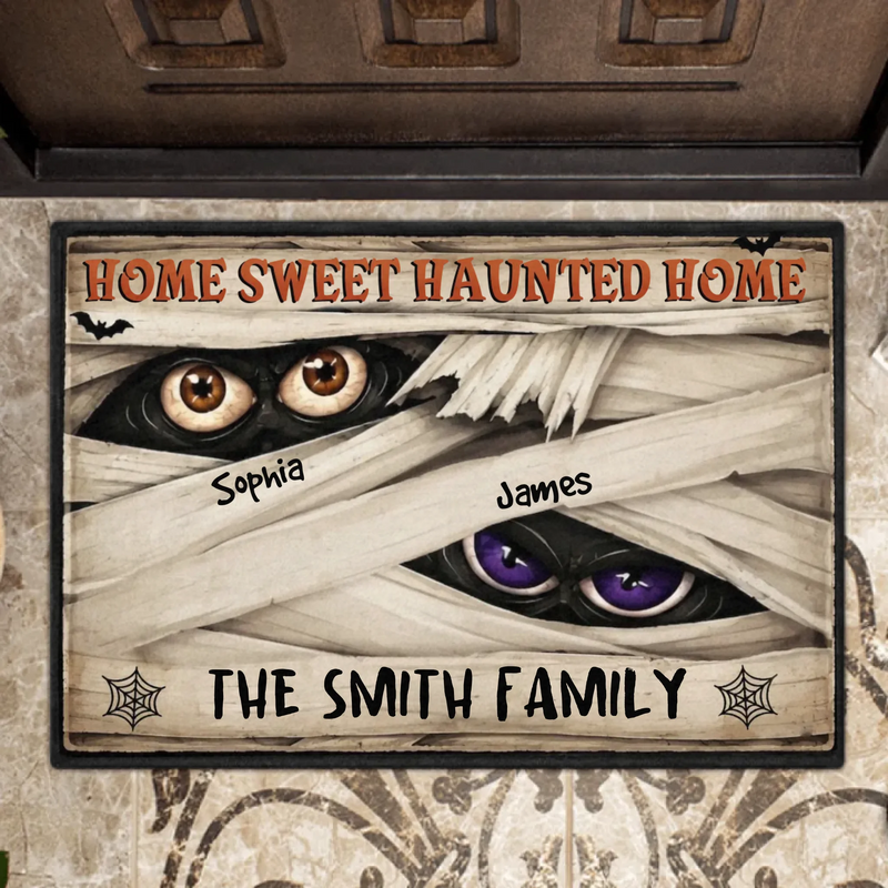 Personalized Family Spooky Doormat - Home Sweet Haunted Home Spooky Front Door Decor - Halloween Gift Idea