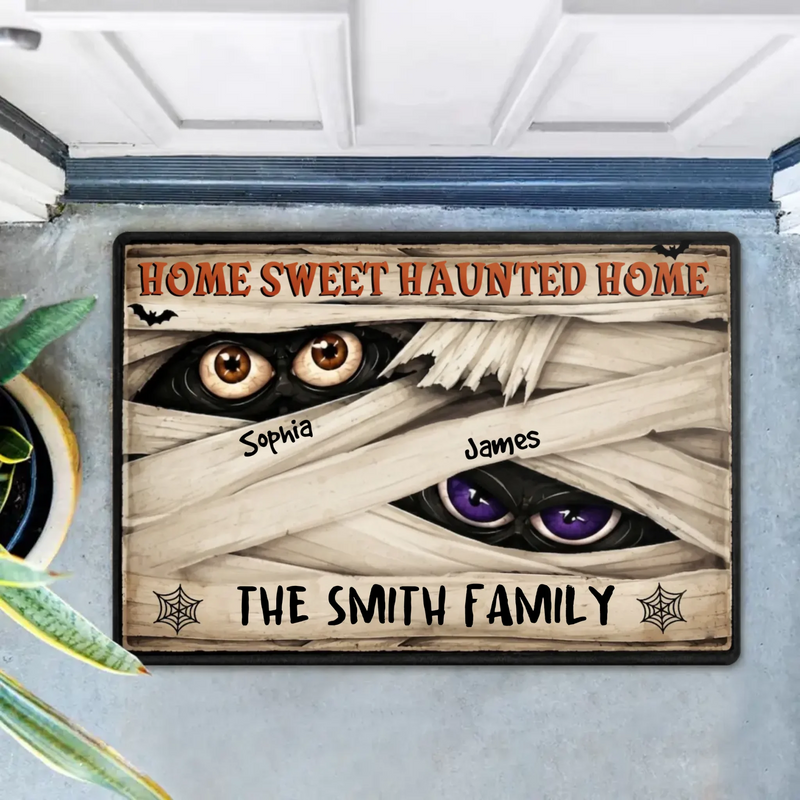 Personalized Family Spooky Doormat - Home Sweet Haunted Home Spooky Front Door Decor - Halloween Gift Idea