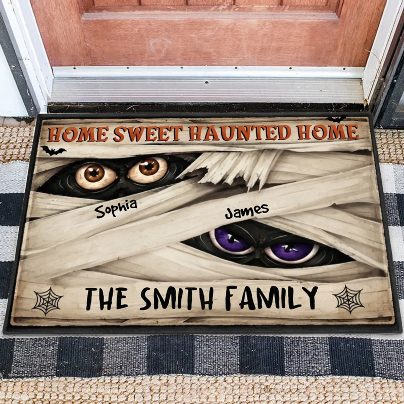 Personalized Family Spooky Doormat - Home Sweet Haunted Home Spooky Front Door Decor - Halloween Gift Idea