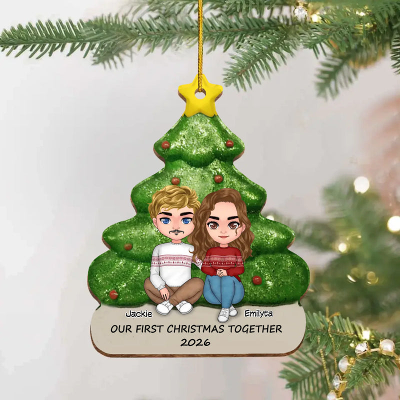 Personalized Christmas Couple With Pet Wooden Ornament - Up to 5 Pets - Christmas Gift Idea For Couple/Dog,Cat Lover - Our First Christmas Together 2026