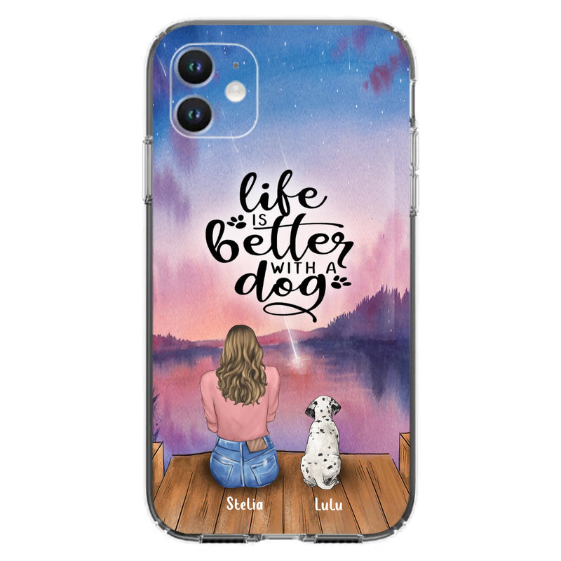 Custom Personalized Dog Mom Phone Case - Gifts For Dog Lovers With Upto 4 Dogs - Life Is Better With A Dog - Case For iPhone, Samsung And Xiaomi