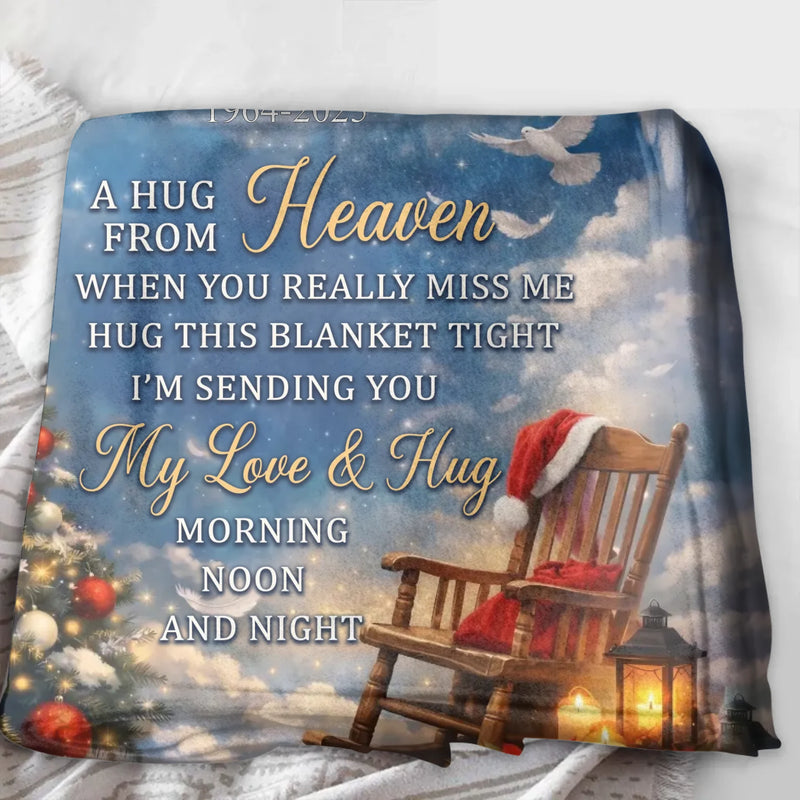 Personalized Memorial Fleece Throw Blanket – Custom Photo, Name & Years, Loss of Loved One Remembrance Gift – A Hug From Heaven