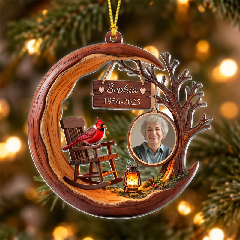 Personalized Memorial Acrylic Ornament – Custom Photo, Name & Years, Cardinal Remembrance Gift for Loss of Loved One