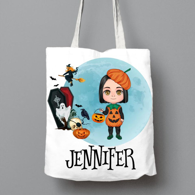 Personalized Halloween Kid Canvas Bag - Halloween Gift Idea For Kids