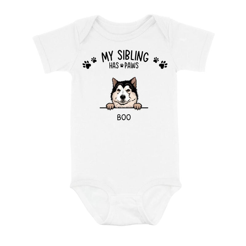Personalized Sibling Baby Onesie - Up to 5 Dogs/Cats - Gift Idea for Baby/Mother's Day/Dog/Cat Lovers - My Sibling Has Paws