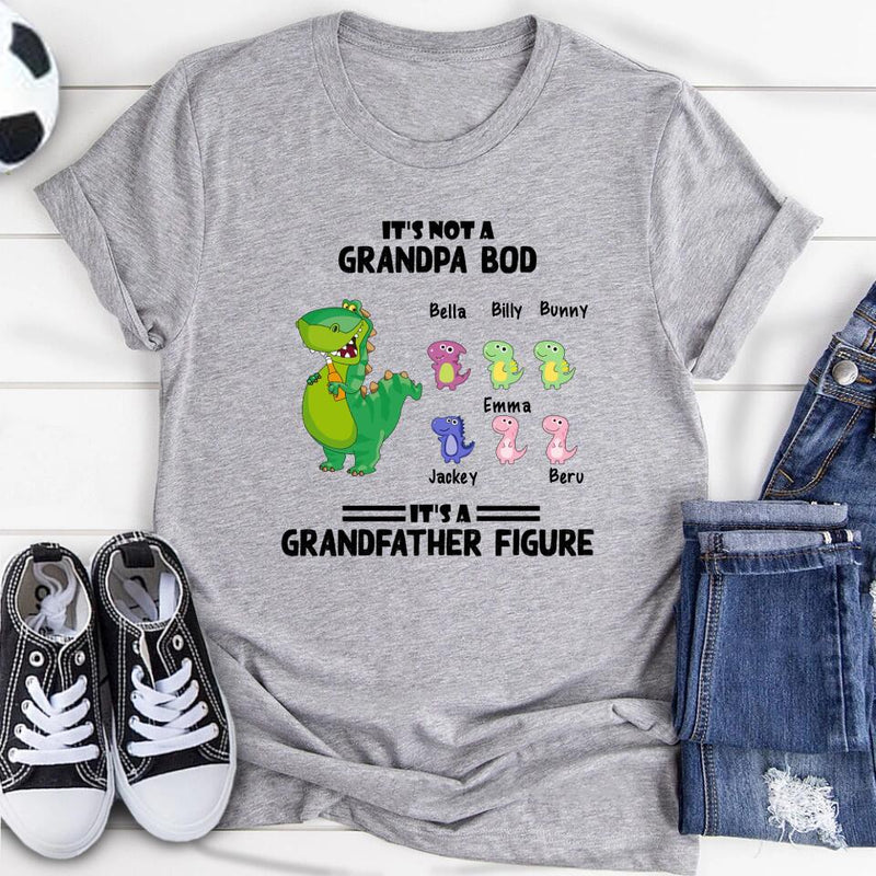 Personalized Grandpa/Grandma Dinosaurs Kid T-Shirt - Gift For Grandparents/Grandkids with up to 6 Grandkids Dinosaurs - It's not a Grandpa bod - 5WKPPY