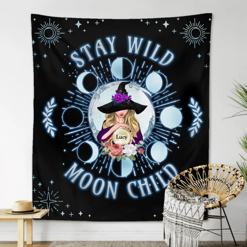 Personalized Witch Tapestry - Halloween Gift Idea - Stay Wild Moon Child