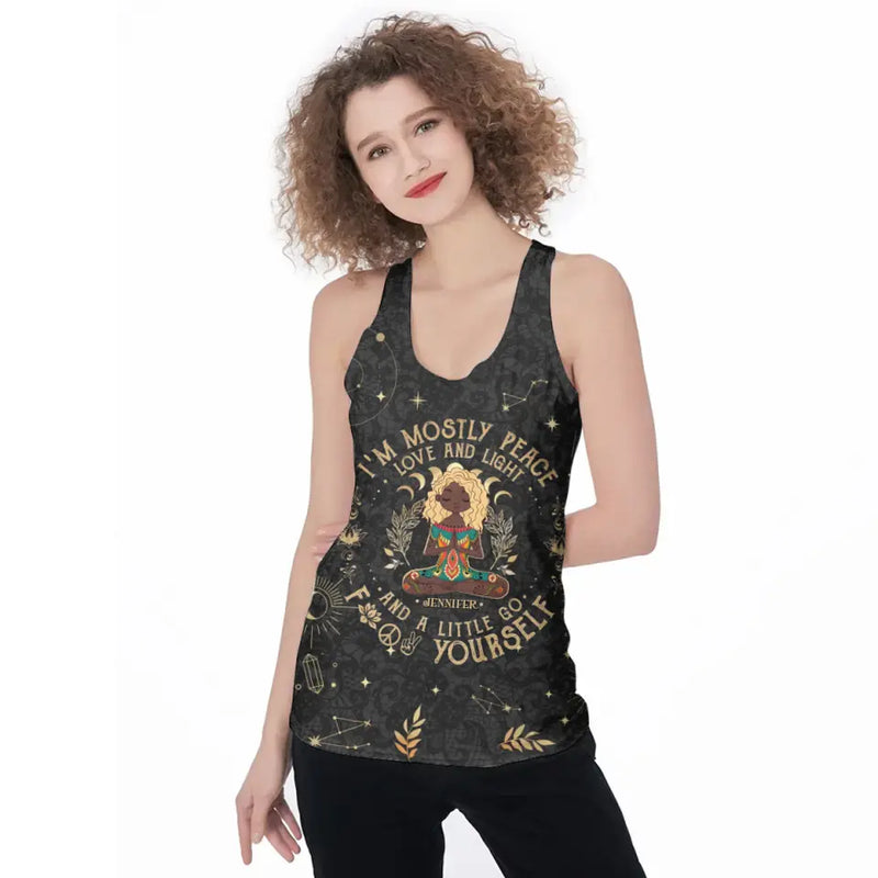 Personalized Yoga AOP Tank Top/Leggings - Halloween Gift Idea for Yoga Lovers - I'm Mostly Peace Love And Light