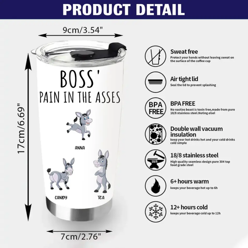 Personalized Donkeys Tumbler - Gift Idea For Family/Grandma/ Papa - Up to 9 Donkeys - Boss' Little Asses